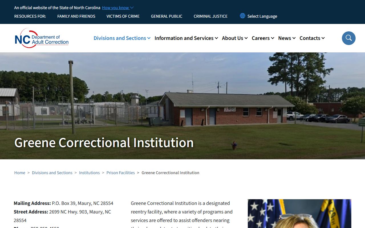 NCDAC Greene Correctional Institution facility page