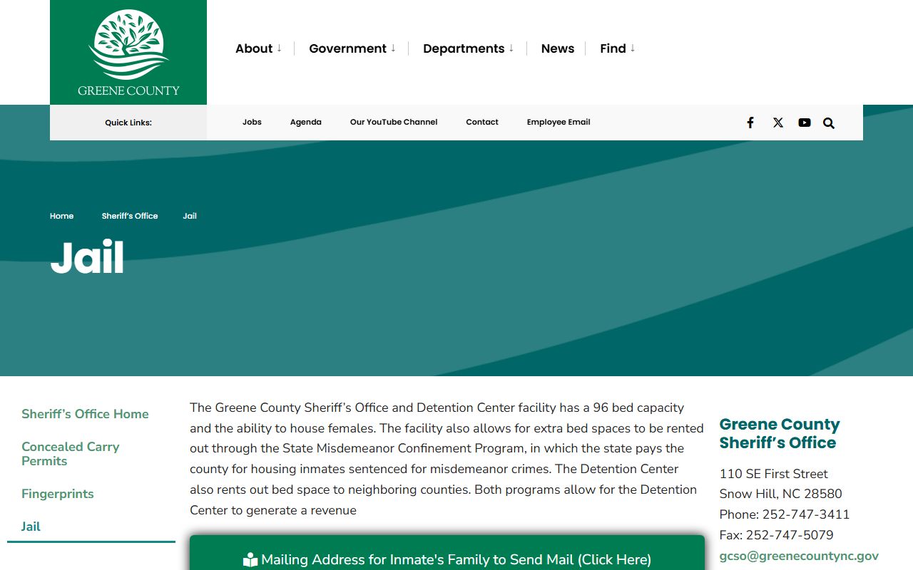Official Greene County jail page with detention center details